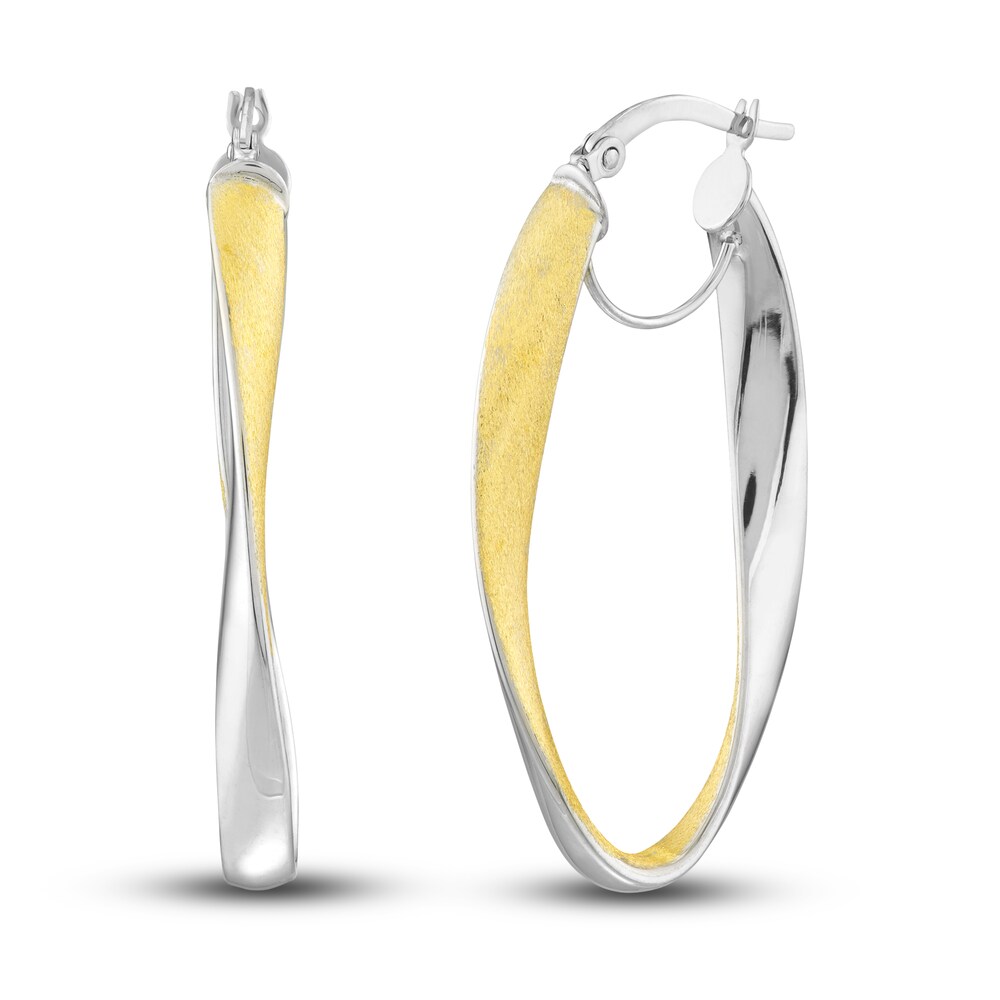Satin/Polished Oval Hoop Earrings 14K Yellow Gold 33mm h1XLOp6M