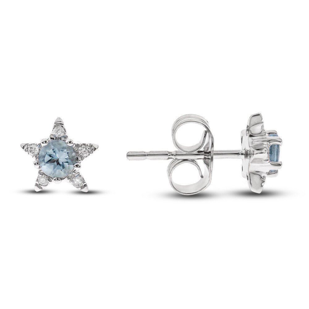 Natural Aquamarine Star Stud Earrings 1/20 ct tw Diamonds 14K White Gold h2Xd10xA