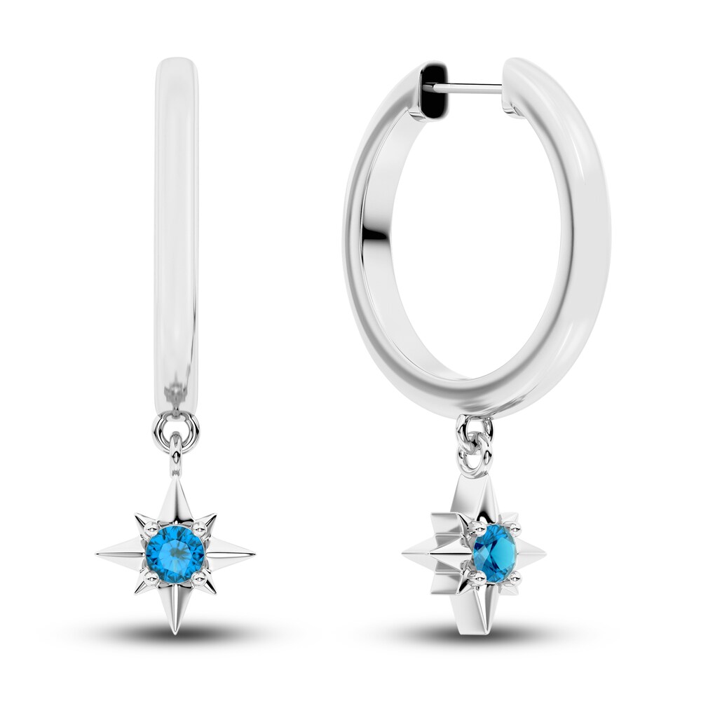 Juliette Maison Natural Blue Zircon Starburst Hoops 10K White Gold h74vEzqm