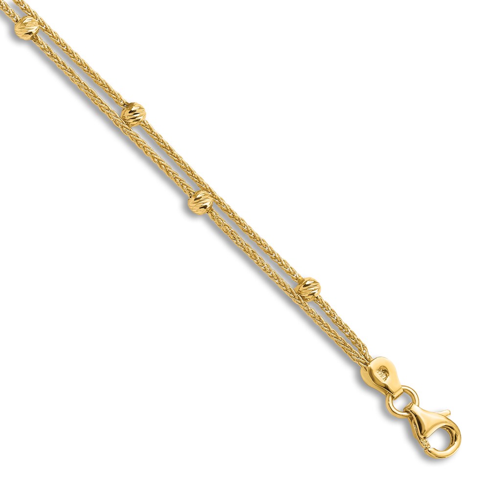 High-Polish Dual Strand Bead Station Bracelet 14K Yellow Gold 7.5" hALJwtBi