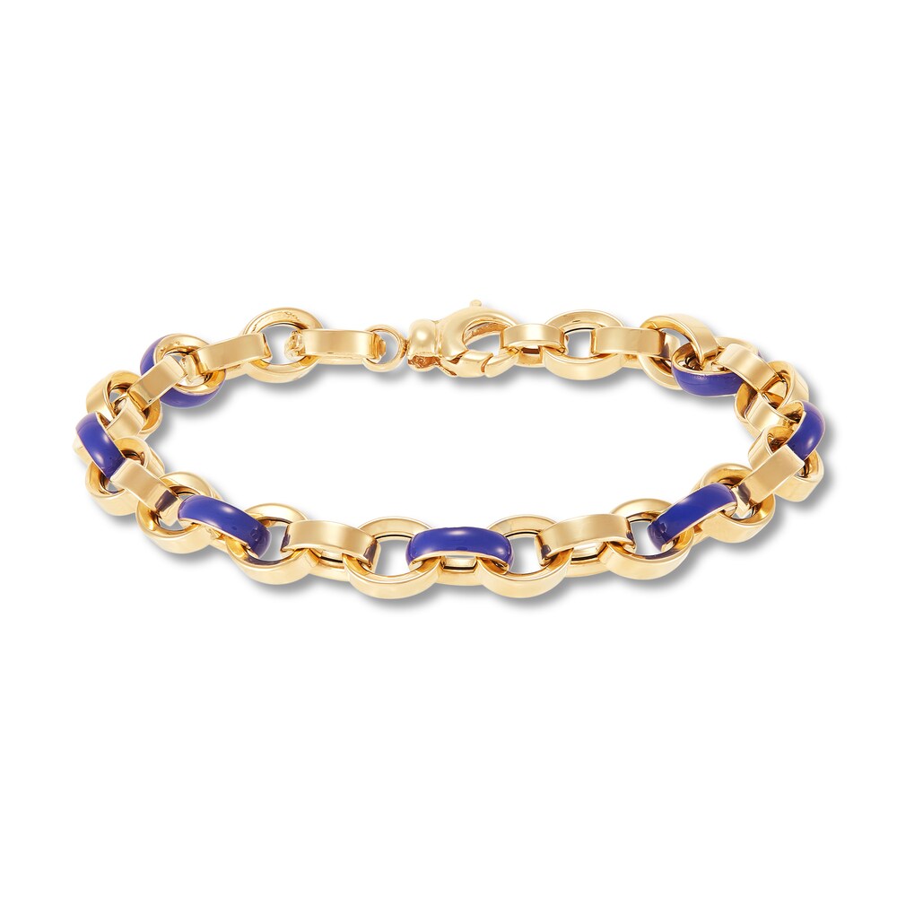 Italia D'Oro Oval Disk Bracelet Dark Blue Enamel 14K Yellow Gold hNUC0zZ4