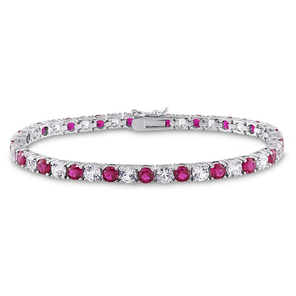 Lab-Created Ruby & Lab-Created Sapphire Bracelet Round Sterling Silver hP3CbhkJ