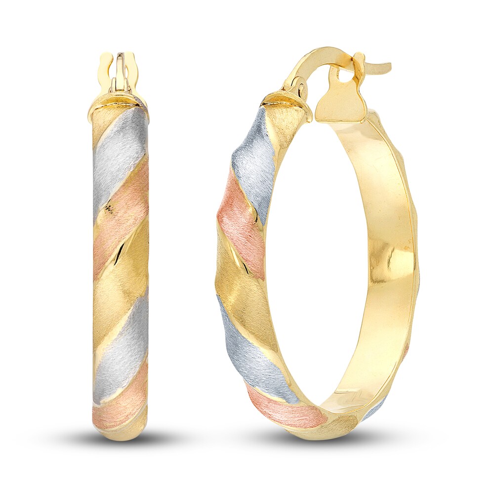 Satin/Ribbed Oval Hoop Earrings 14K Yellow Gold 20mm hSiO8pUK