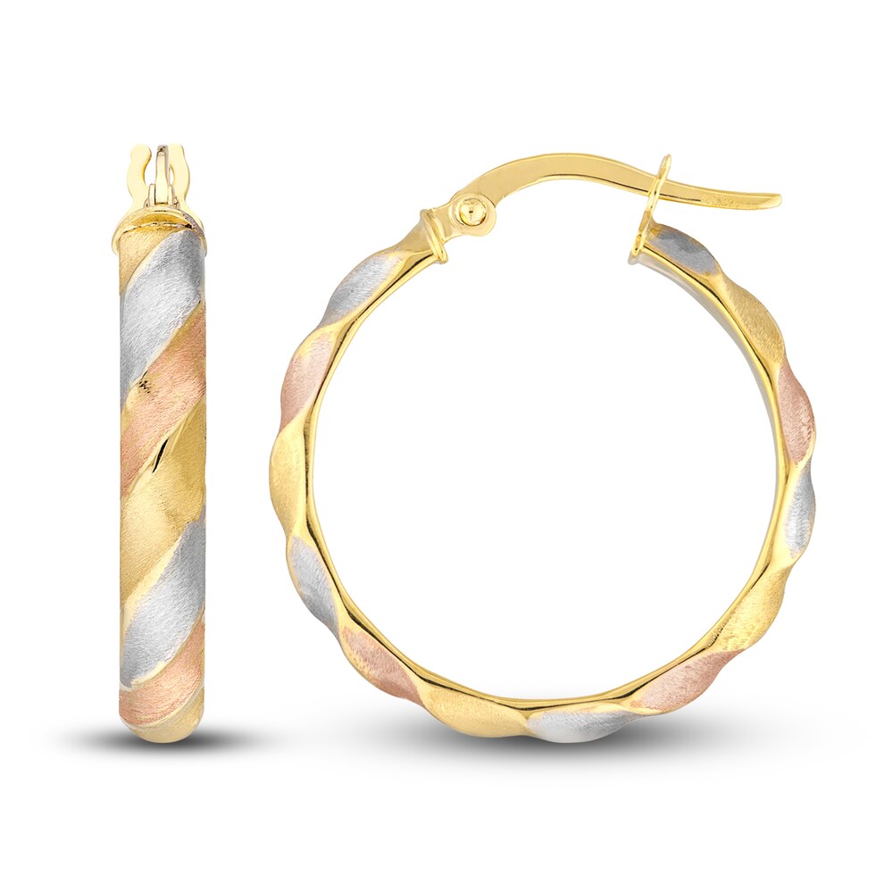 Satin/Ribbed Oval Hoop Earrings 14K Yellow Gold 20mm hSiO8pUK