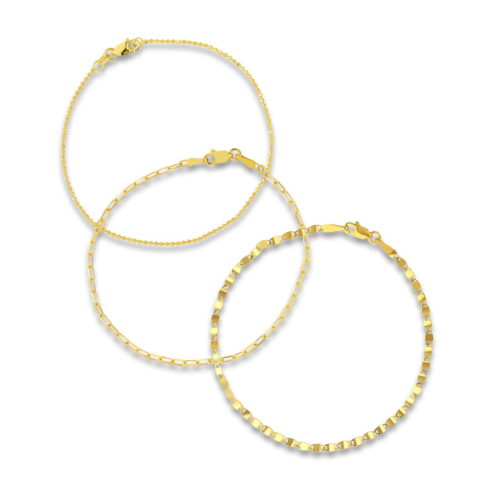 Bead, Paperclip & Mirror Chain Bracelet Set 14K Yellow Gold 7.25" hTcXTi2c