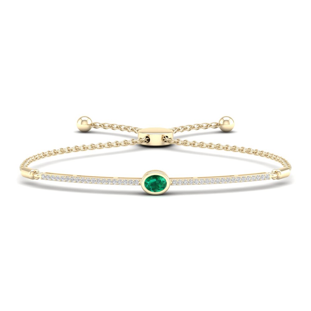 Natural Emerald Bolo Bracelet 1/6 ct tw Diamonds 10K Yellow Gold hW7ZYn2f