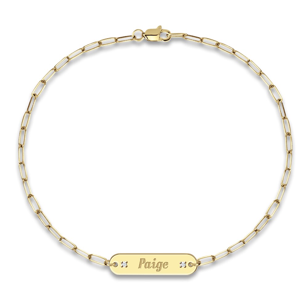Personalized ID Bracelet Diamond Accent Yellow Gold-Plated Sterling Silver 7.5" hezO3iiK