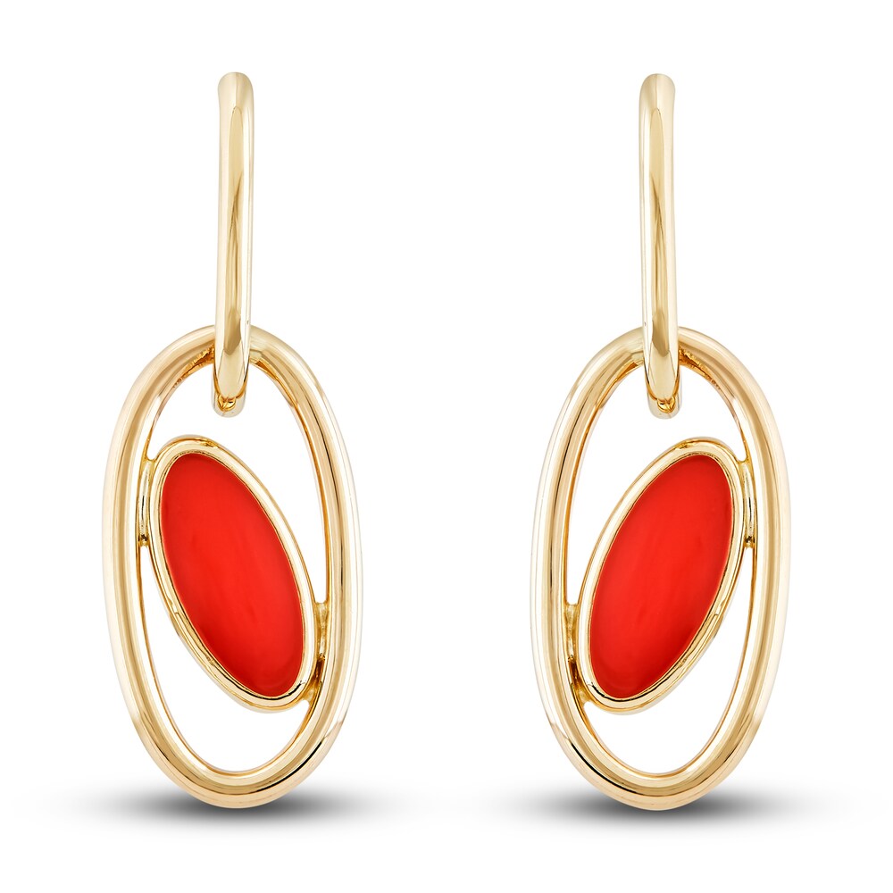 Italia D'Oro Oval Drop Earrings Red Enamel 14K Yellow Gold hfgGjITd