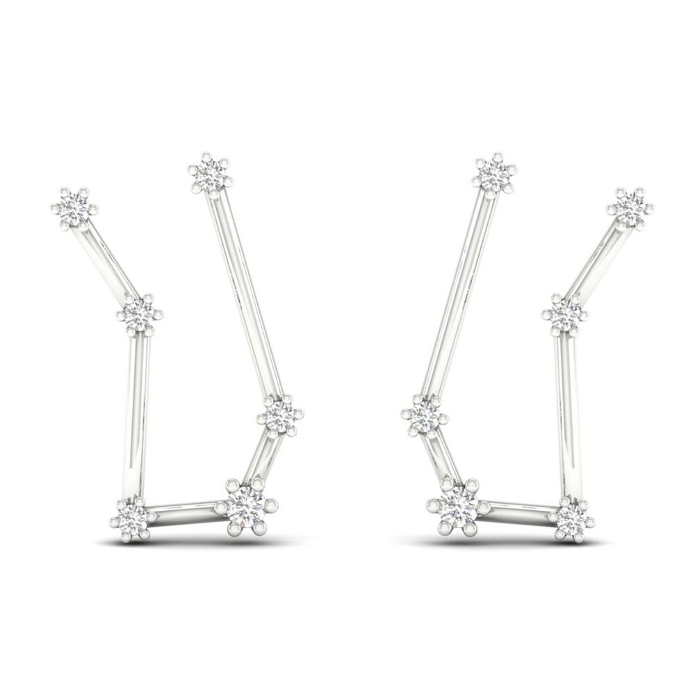 Diamond Gemini Constellation Earrings 1/8 ct tw Round 14K White Gold hrG4hfJy