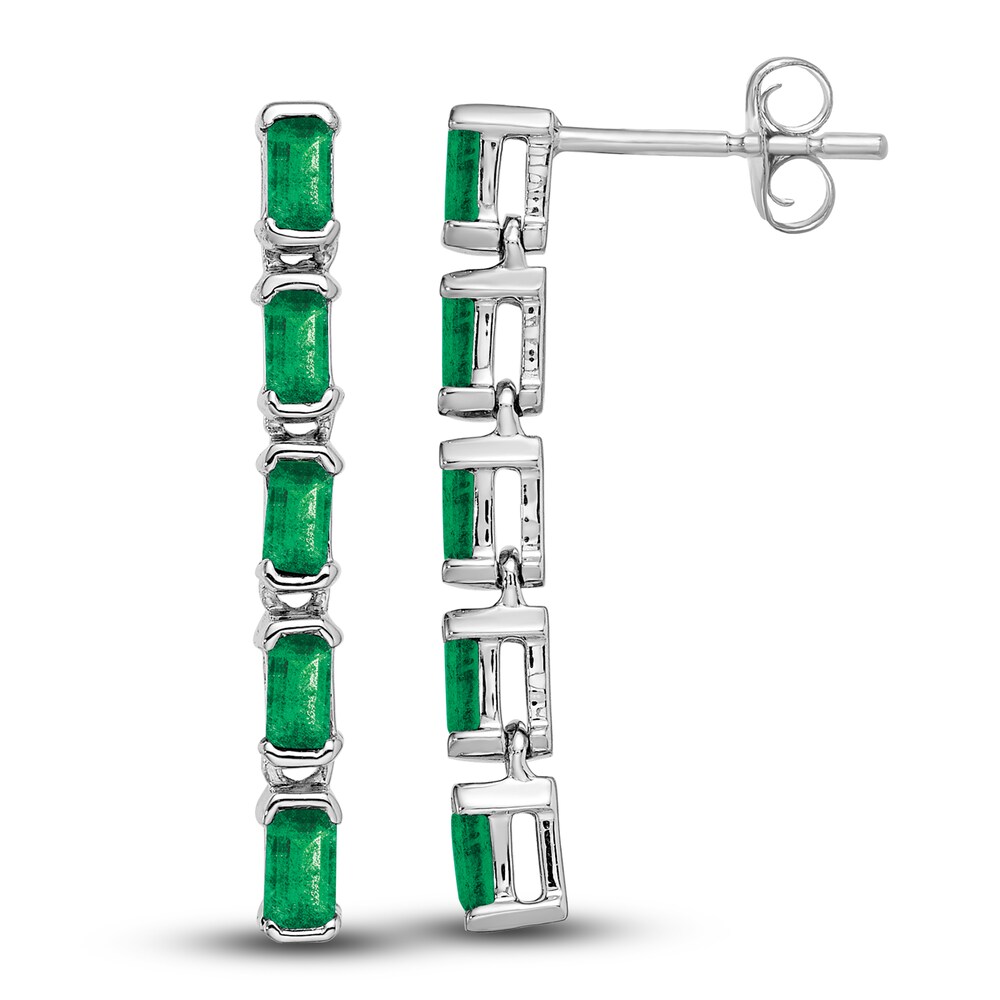 Natural Emerald Dangle Earrings 14K White Gold htDjr1a9