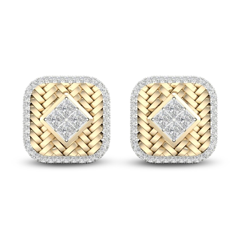 Men's Diamond Stud Earrings 1/2 ct tw Princess/Round 10K Yellow Gold i2GBOtS4