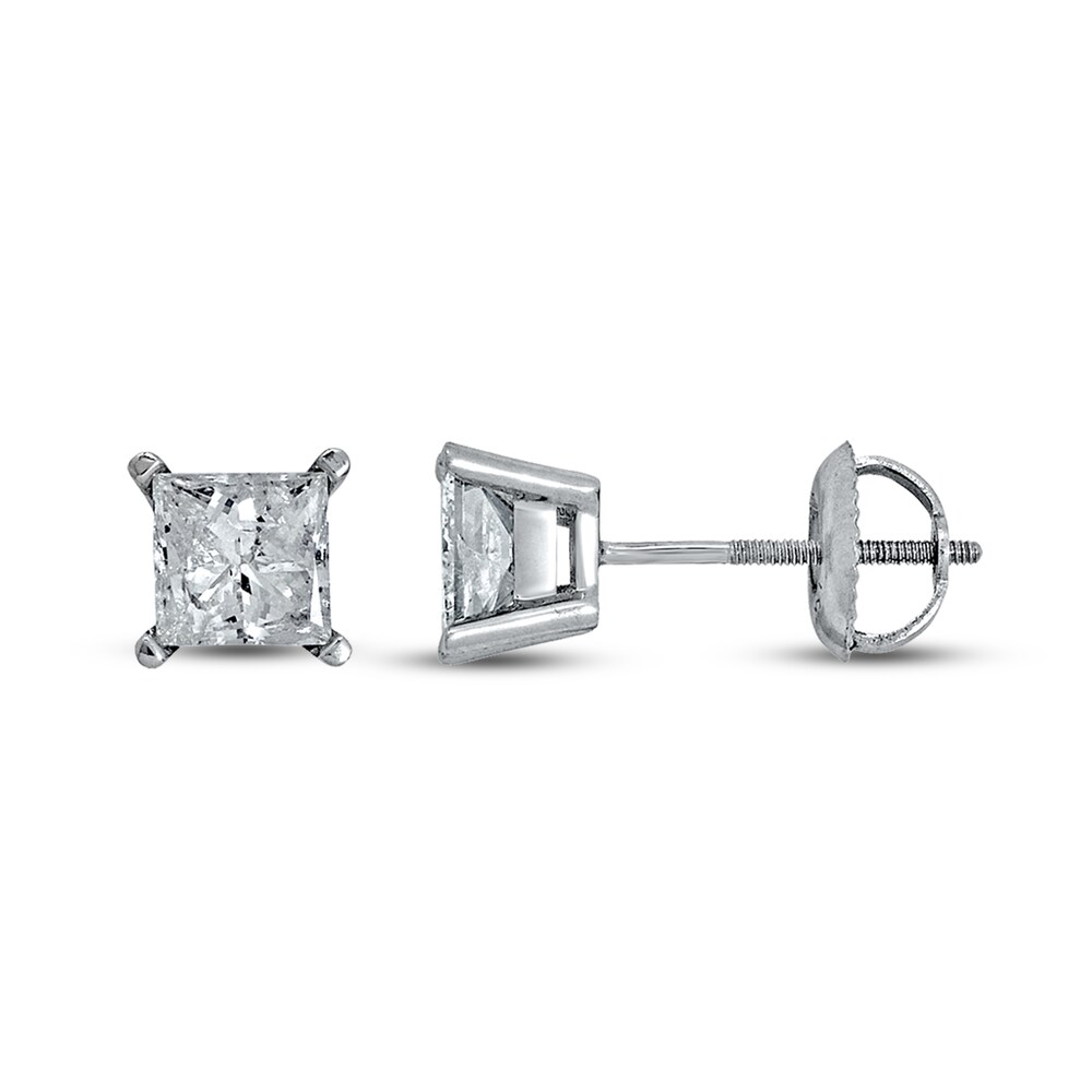 Certified Diamond Solitaire Earrings 1 ct tw Princess 14K White Gold (I1/I) i2M17sle