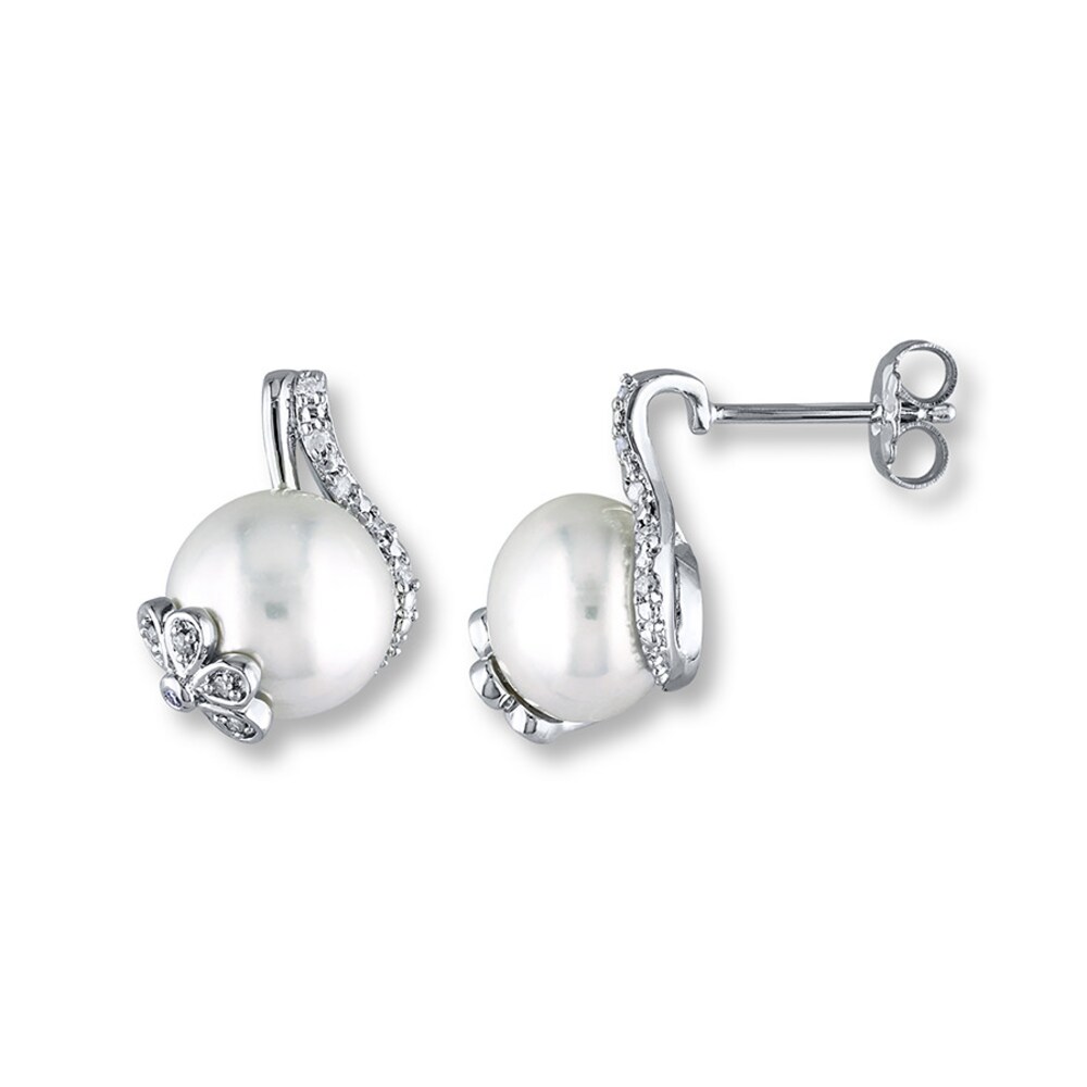 Cultured Pearl Earrings 1/10 ct tw Diamonds Sterling Silver i6e6Diia