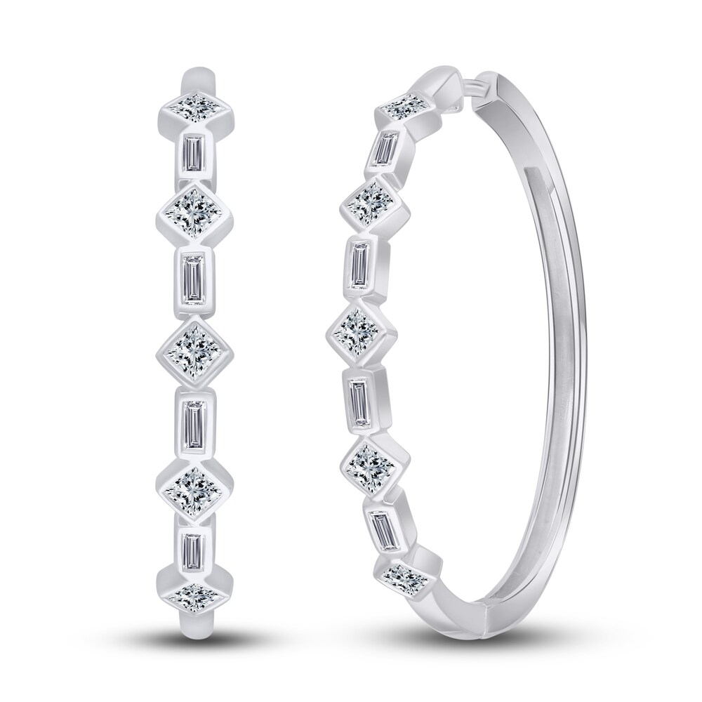 Kallati Diamond Hoop Earrings 3/4 ct tw Round/Baguette 14K White Gold iDSOT6DF