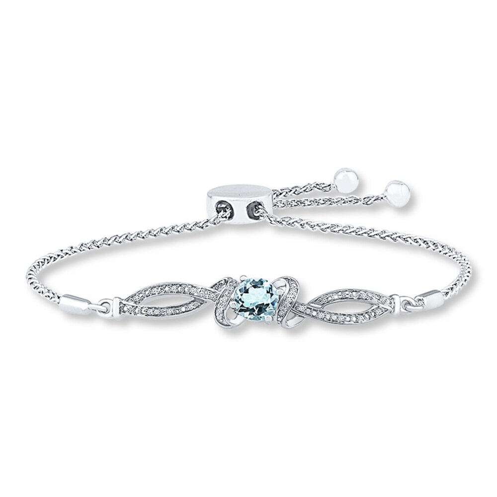 Aquamarine Bolo Bracelet 1/15 ct tw Diamonds Sterling Silver iE6XJLZs