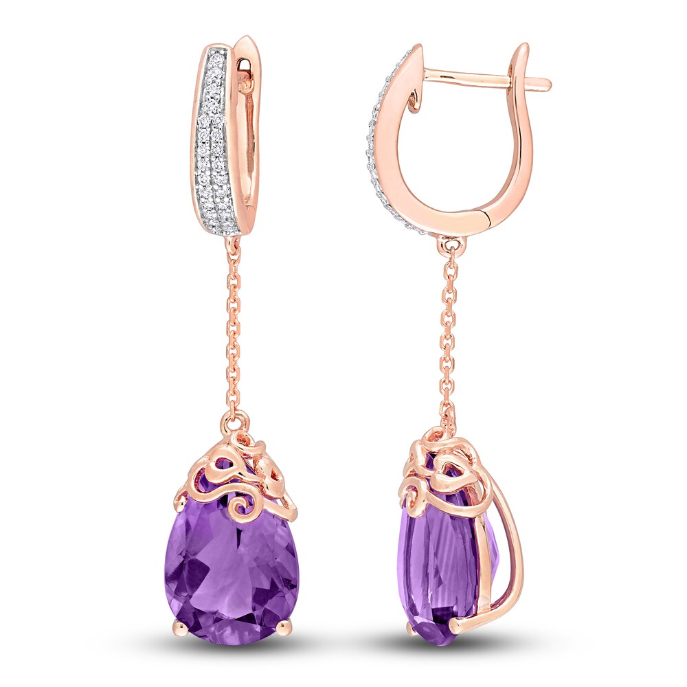 Natural Amethyst Earrings 1/6 ct tw Diamonds 14K Rose Gold iG337et3 [iG337et3]