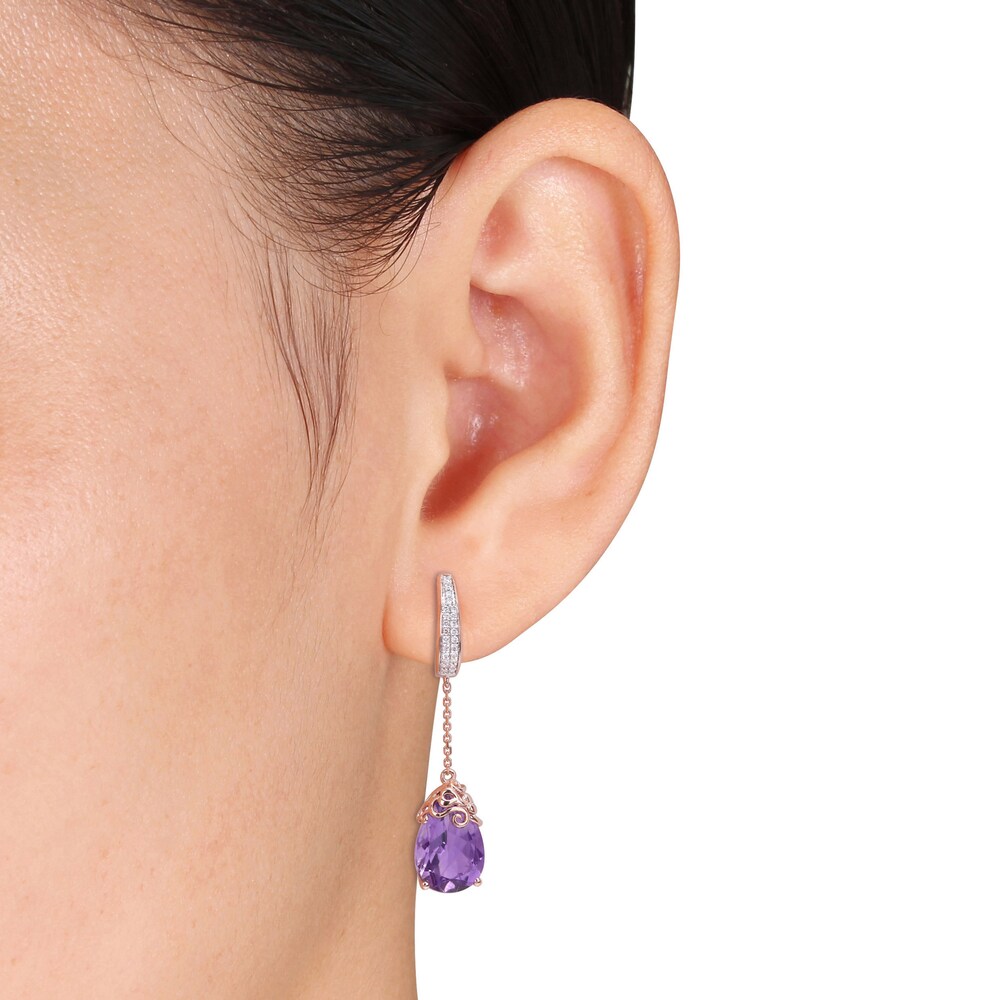 Natural Amethyst Earrings 1/6 ct tw Diamonds 14K Rose Gold iG337et3