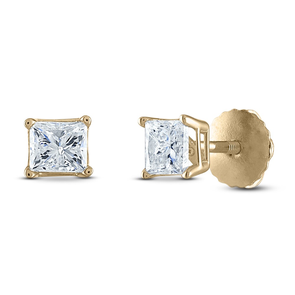 Diamond Solitaire Stud Earrings 1/2 ct tw Princess 14K Yellow Gold (I1/I) iGdBL5oY