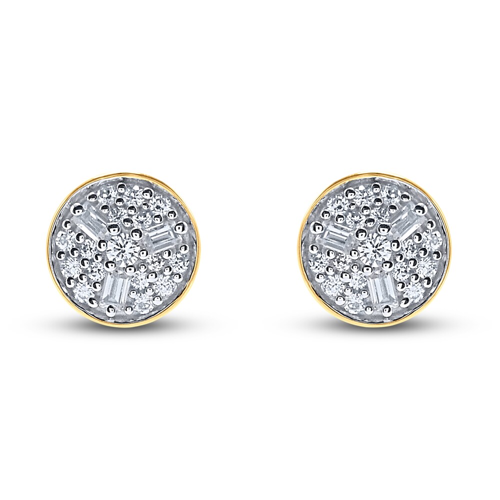 Diamond Stud Earrings 1/6 ct tw Round/Baguette 14K Yellow Gold iGvNiUsT