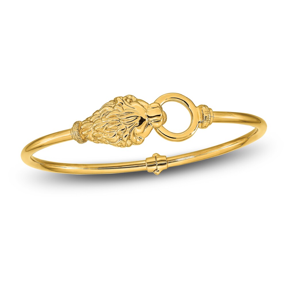 High-Polish Lion Head Bangle Bracelet 14K Yellow Gold 6.75" iJwmtEjs
