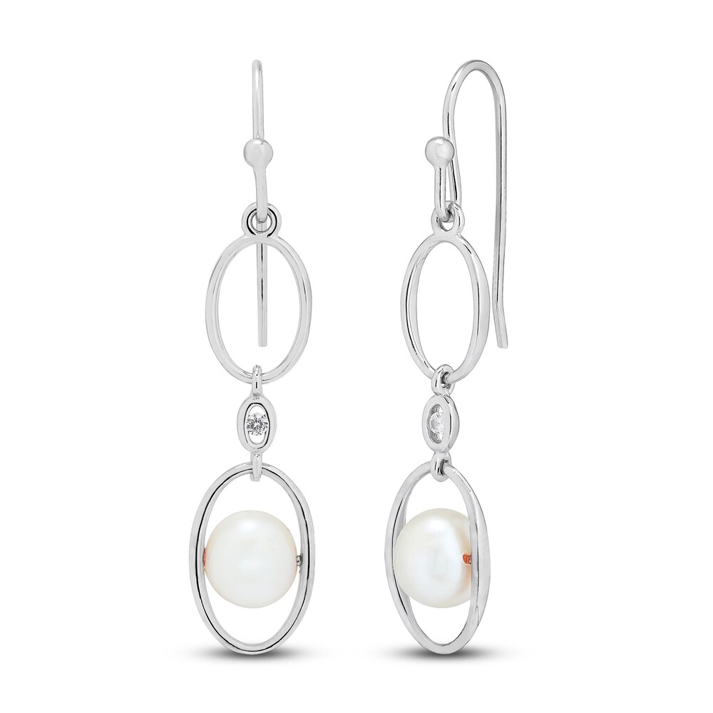 Cultured Freshwater Pearl & Lab-Created White Sapphire Drop Earrings Sterling Silver iLjB8JQe