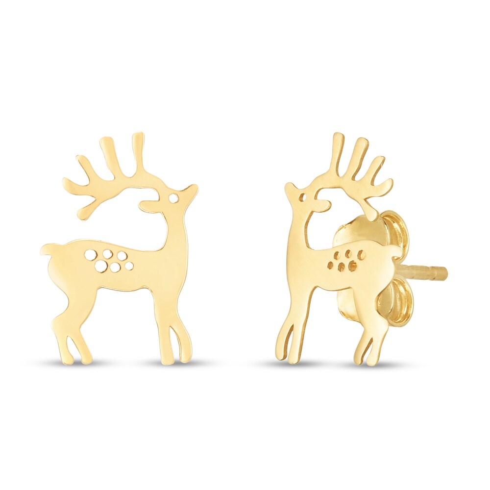 Reindeer Stud Earrings Red/White Enamel 14K Yellow Gold iPax3GDA