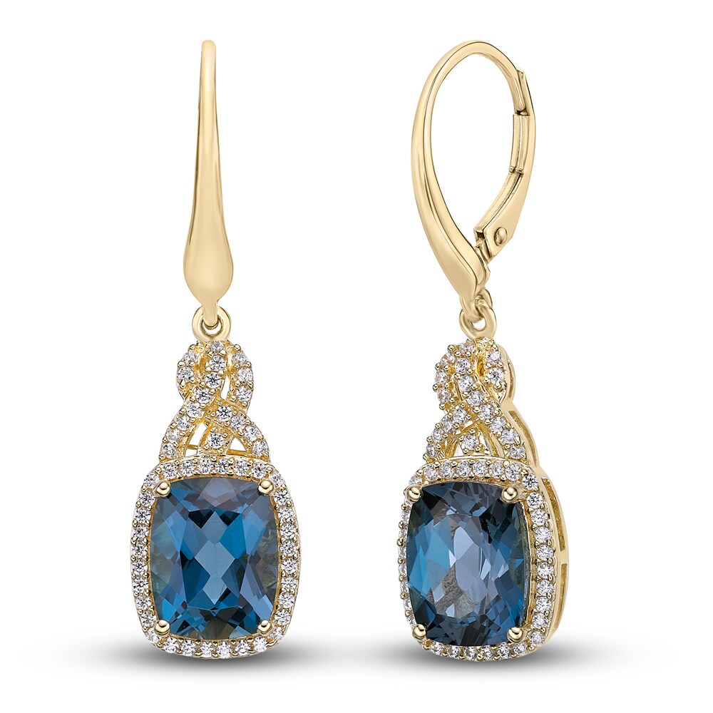 Natural London Blue Topaz Earrings 3/8 ct tw Diamonds 10K Yellow Gold iXTfbOuJ