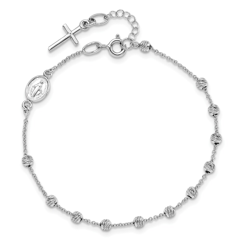 Diamond Cut Cross and Miraculous Medal Bracelet 14K White Gold iZGCnMuo