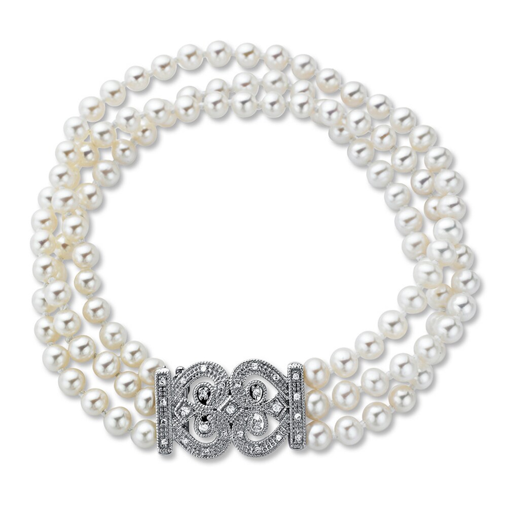 Cultured Pearl Bracelet 1/6 ct tw Diamonds Sterling Silver iaTIOaTr