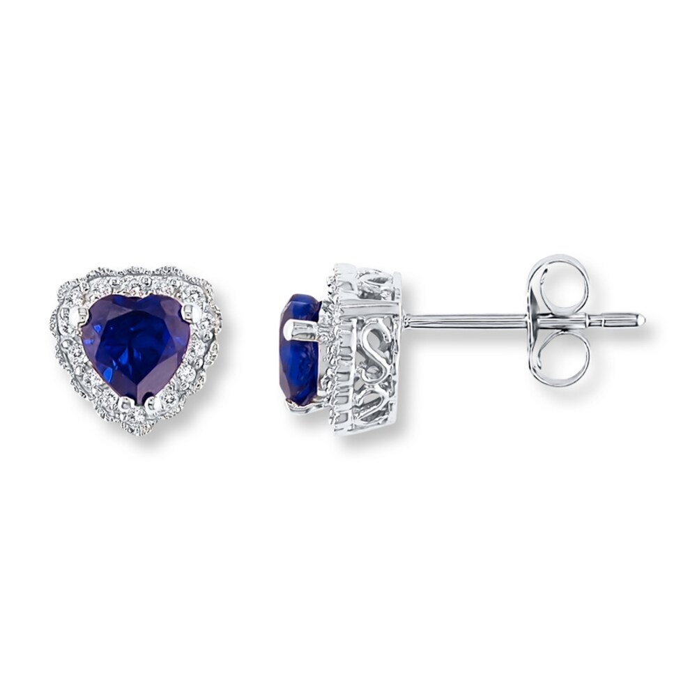 Lab-Created Sapphire Earrings 1/10 cttw Diamonds 10K White Gold iaVkVkrS