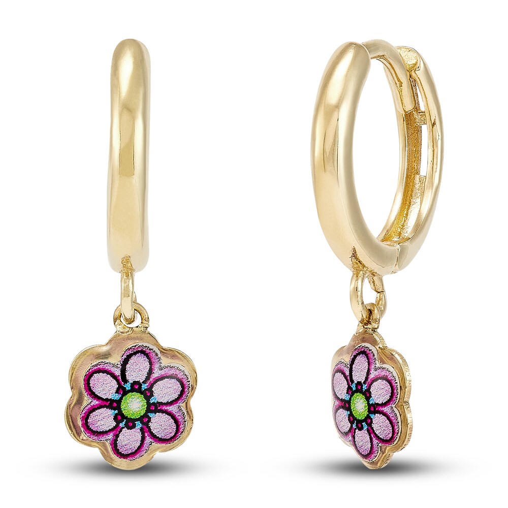 Flower Earrings Purple Enamel 14K Yellow Gold iamNXXaU