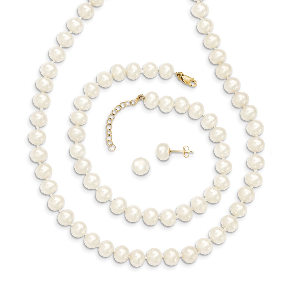 Cultured Freshwater Pearl Necklace/Bracelet/Earrings Set 14K Yellow Gold iq0Wh8L6