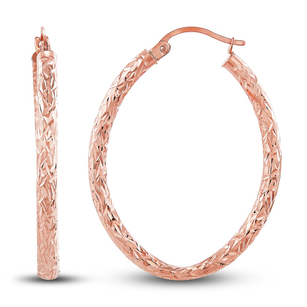Diamond-Cut Oval Tube Hoop Earrings 14K Rose Gold irPVWSgq