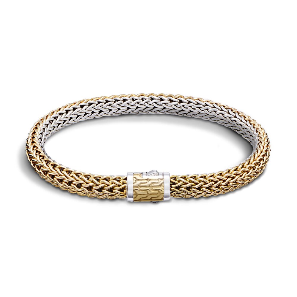 John Hardy Classic Chain 6.5MM Reversible Bracelet, Silver, 18K Gold, Large itlJP3Ss