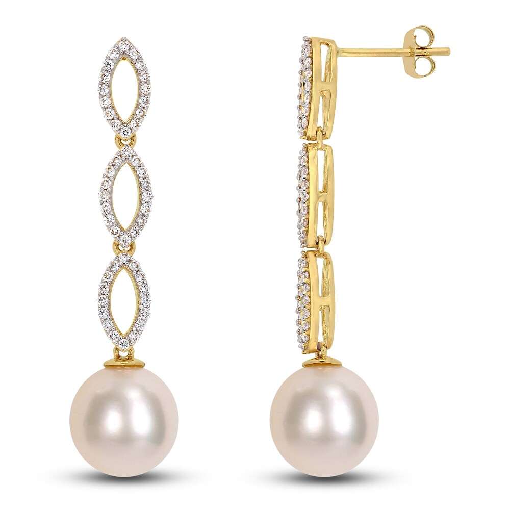 South Sea Cultured Pearl Dangle Earrings 1/2 ct tw Round 14K Yellow Gold j3RQLJ2F