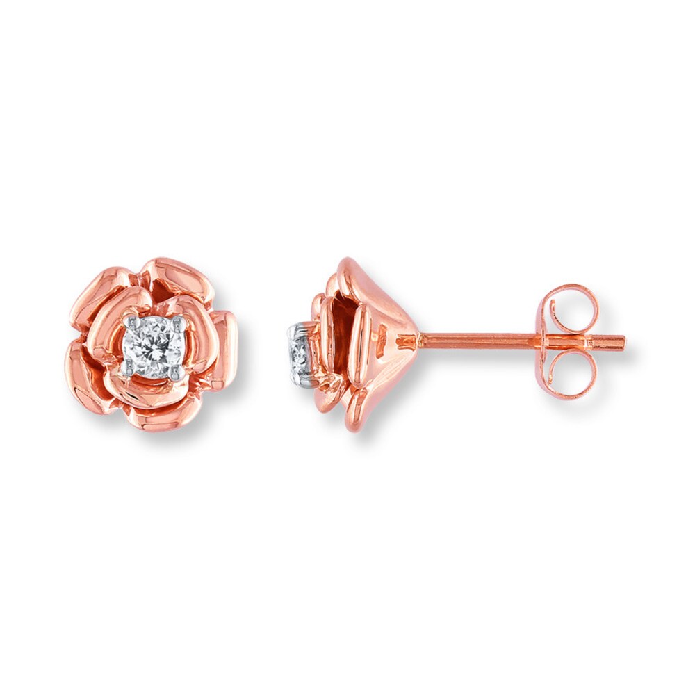 Diamond Flower Earrings 1/5 ct tw Round-cut 10K Rose Gold j7Z35IsQ
