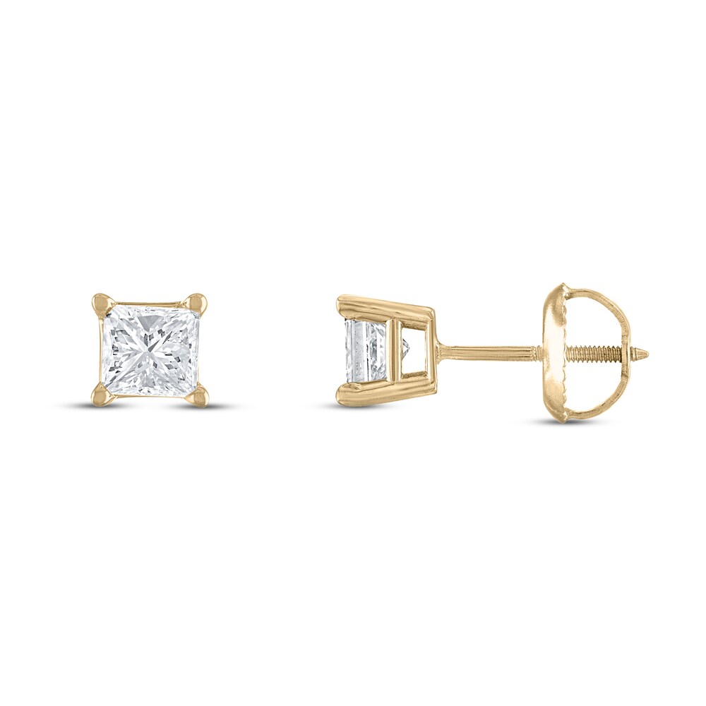 Diamond Solitaire Stud Earrings 1-1/4 ct tw Princess 14K Yellow Gold (I1/I) j7wgO1M6