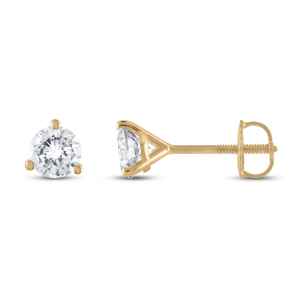 Certified Diamond Solitaire Earrings 1 ct tw Round 18K Yellow Gold (SI2/I) j8iv1HqL