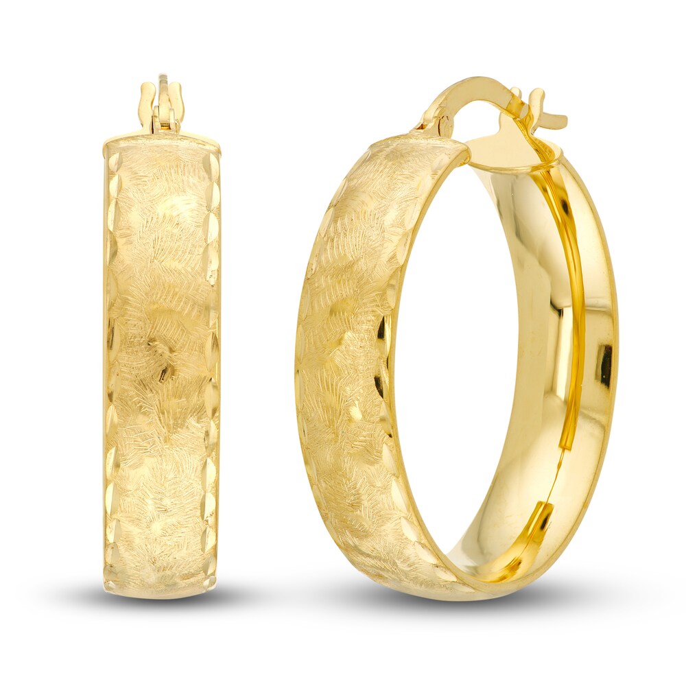 Diamond-Cut Satin Hoop Earrings 14K Yellow Gold 20mm jGWPuqTm