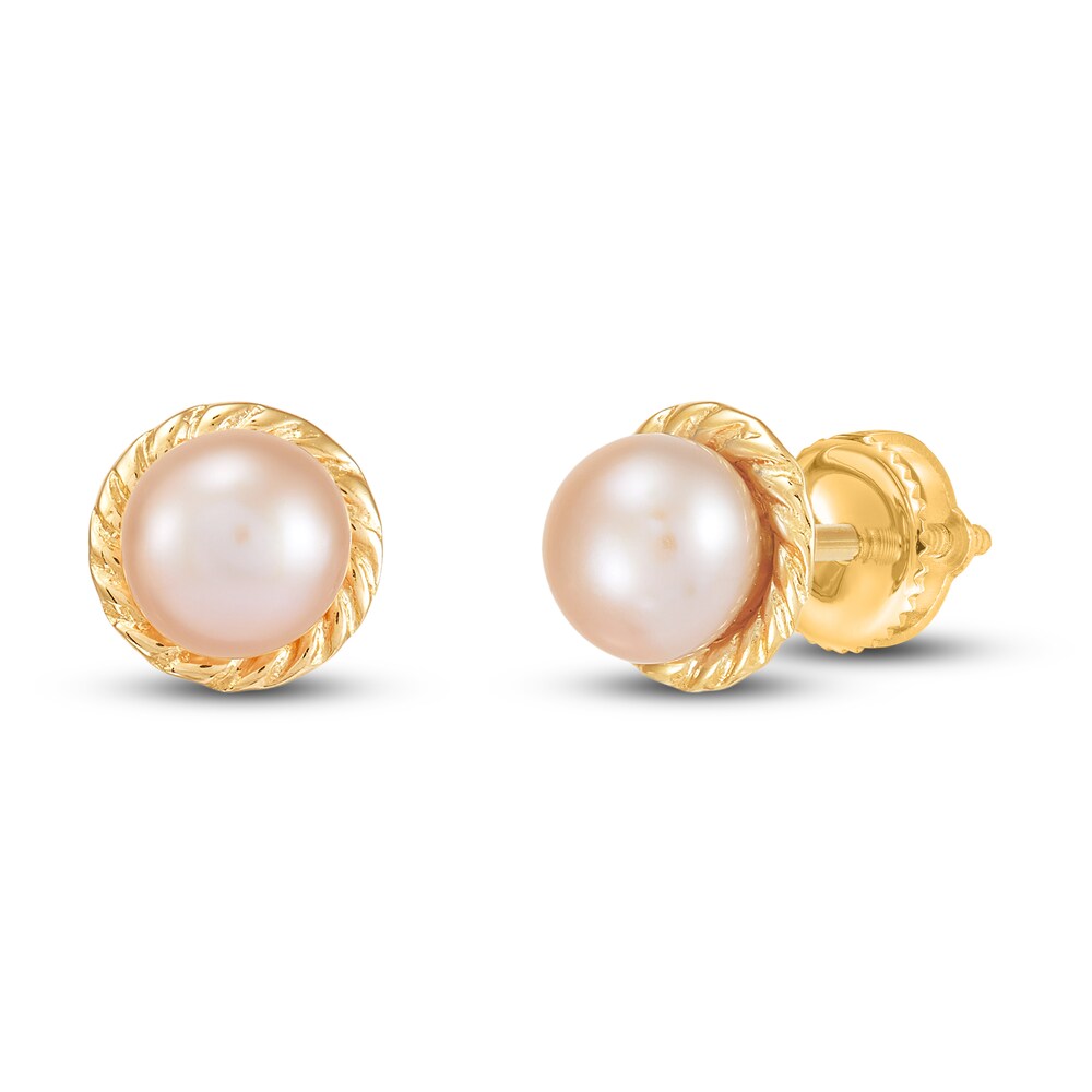 Pink Cultured Freshwater Pearl Stud Earrings 14K Yellow Gold jRw8NUH7