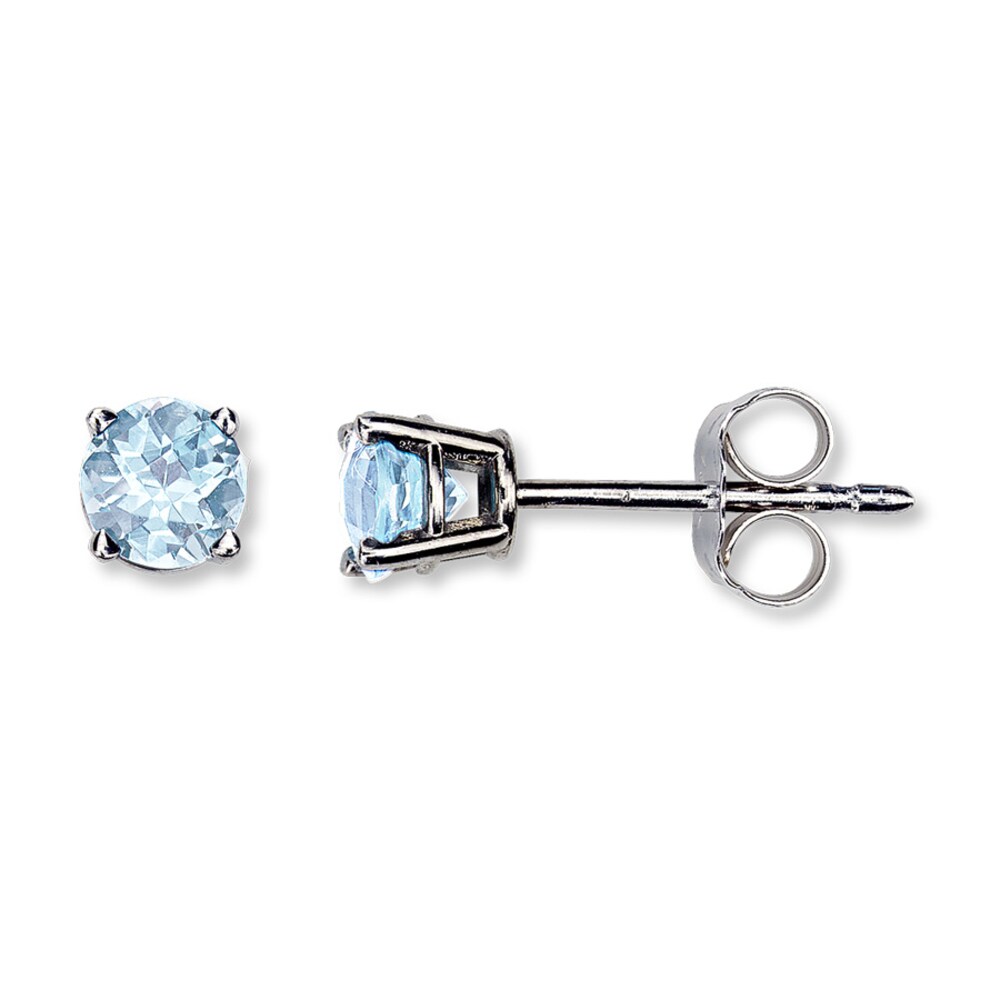 Aquamarine Earrings Round-Cut 14K White Gold jTstMbUi