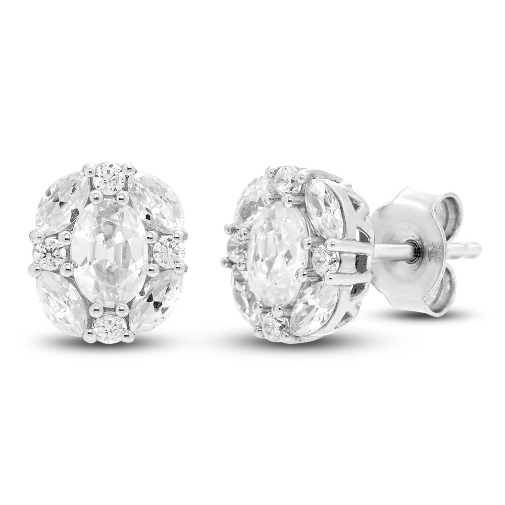 Diamond Halo Stud Earrings 1 ct tw Round/Baguette 14K White Gold jX1pPlF3