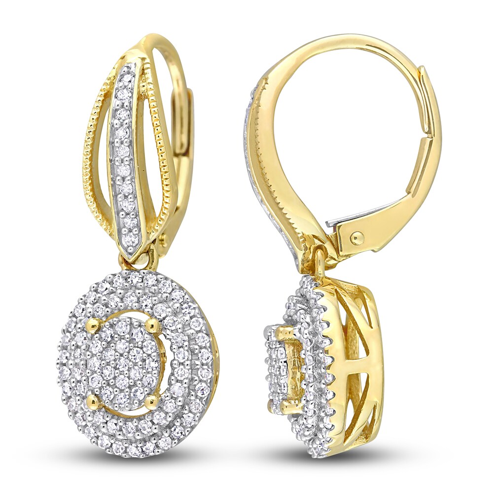 Diamond Oval Dangle Earrings 1/2 ct tw Round 10K Yellow Gold jZwCi0W2