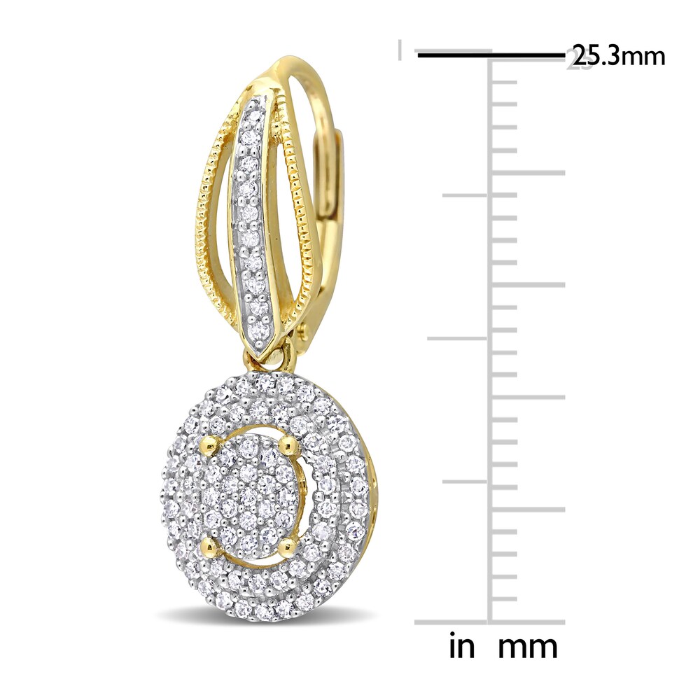 Diamond Oval Dangle Earrings 1/2 ct tw Round 10K Yellow Gold jZwCi0W2