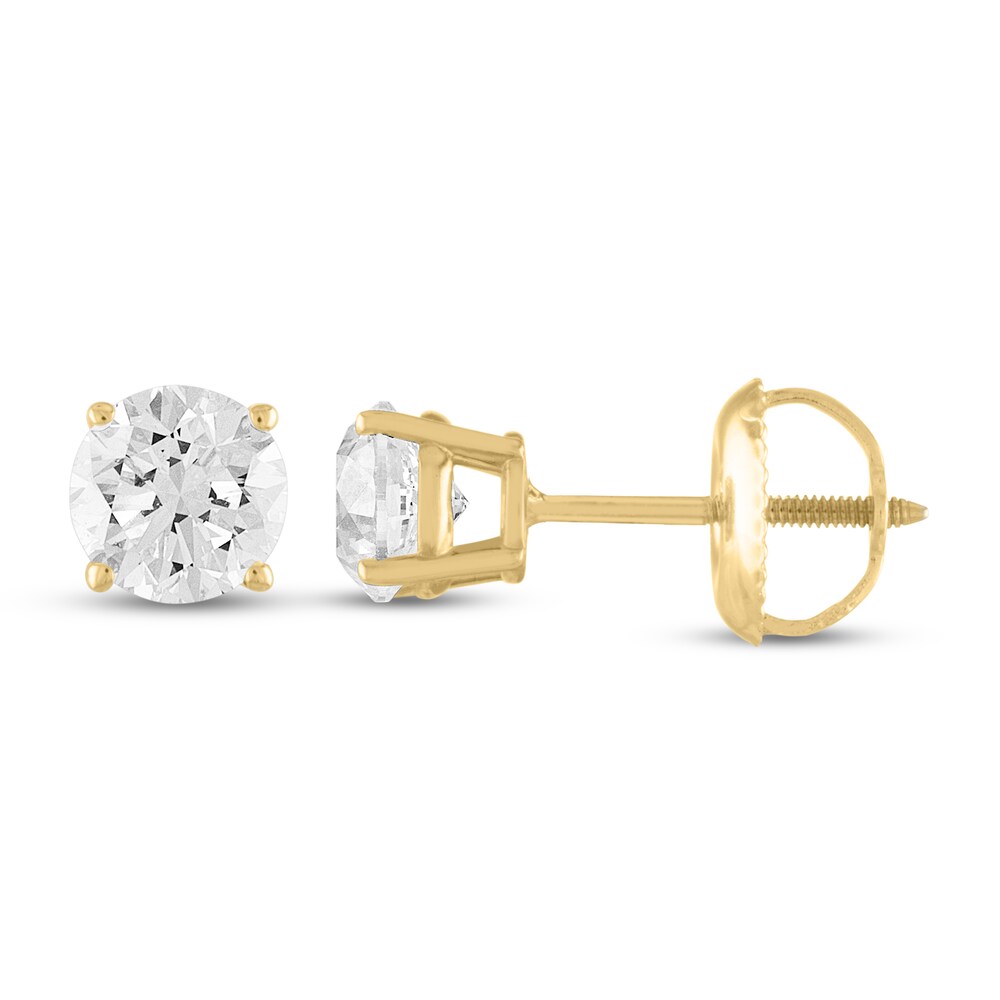 Diamond Solitaire Earrings 2 ct tw Round 14K Yellow Gold (I2/I) jadtWWre