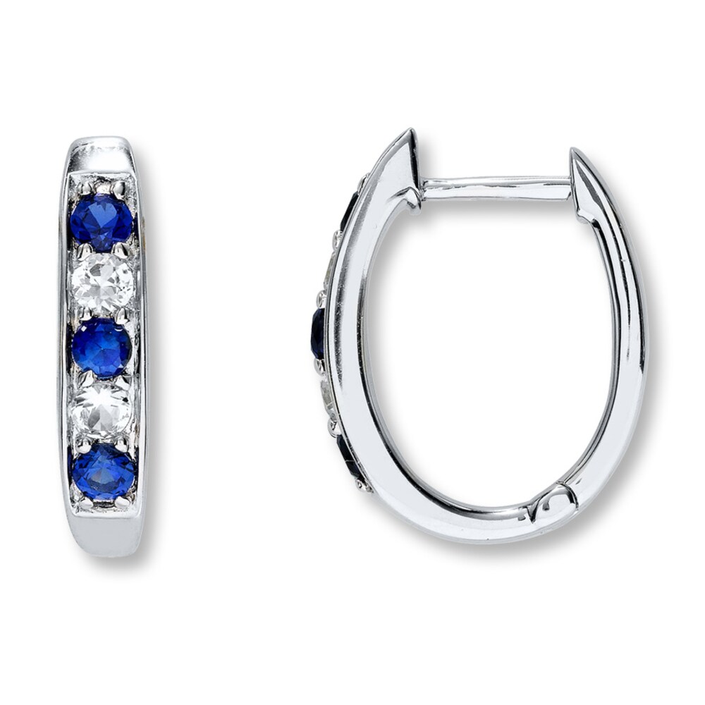 Lab-Created Sapphire Hoop Earrings Sterling Silver jcWWKDUY