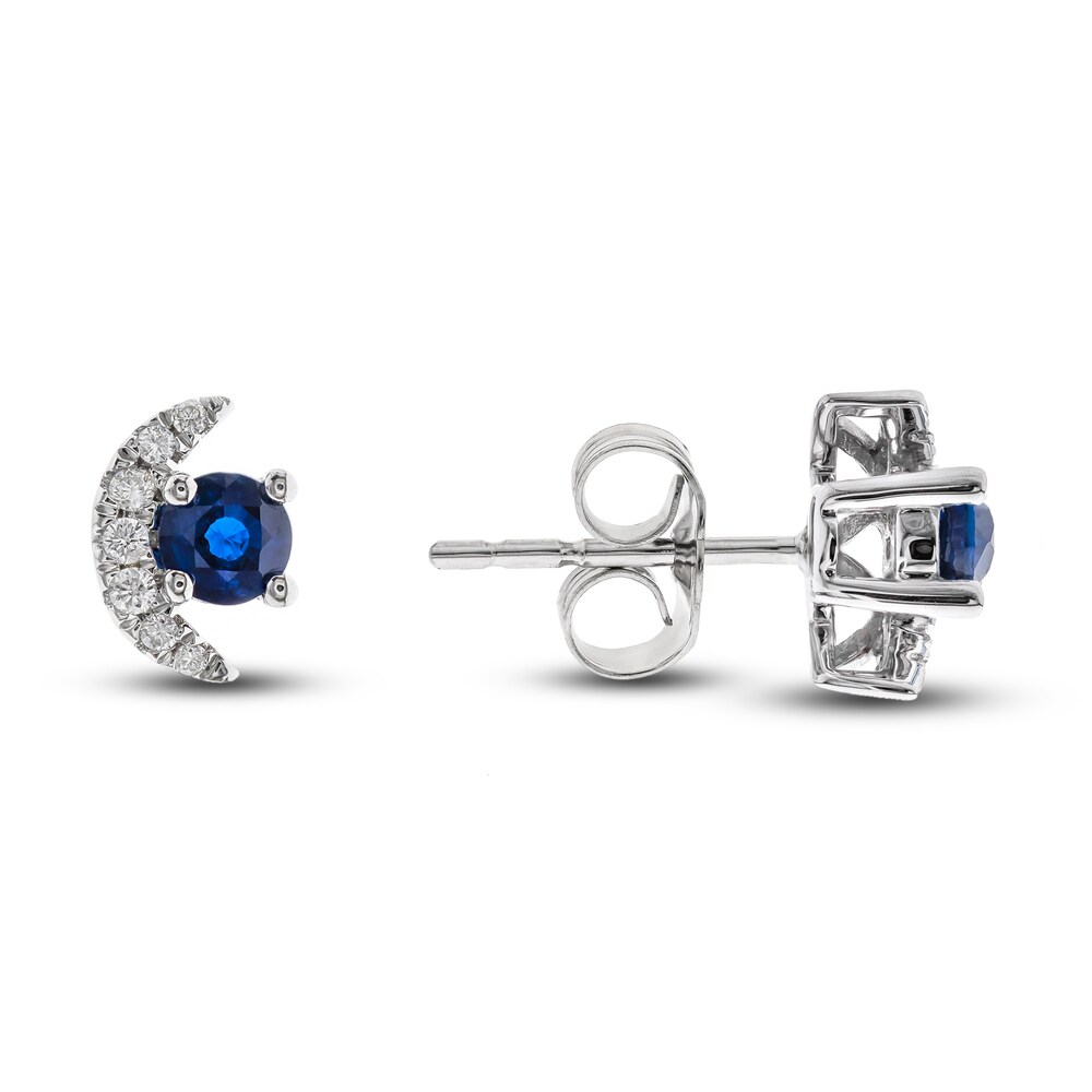 Natural Blue Sapphire Earrings 1/15 ct tw Diamonds 14K White Gold jkXt79kr