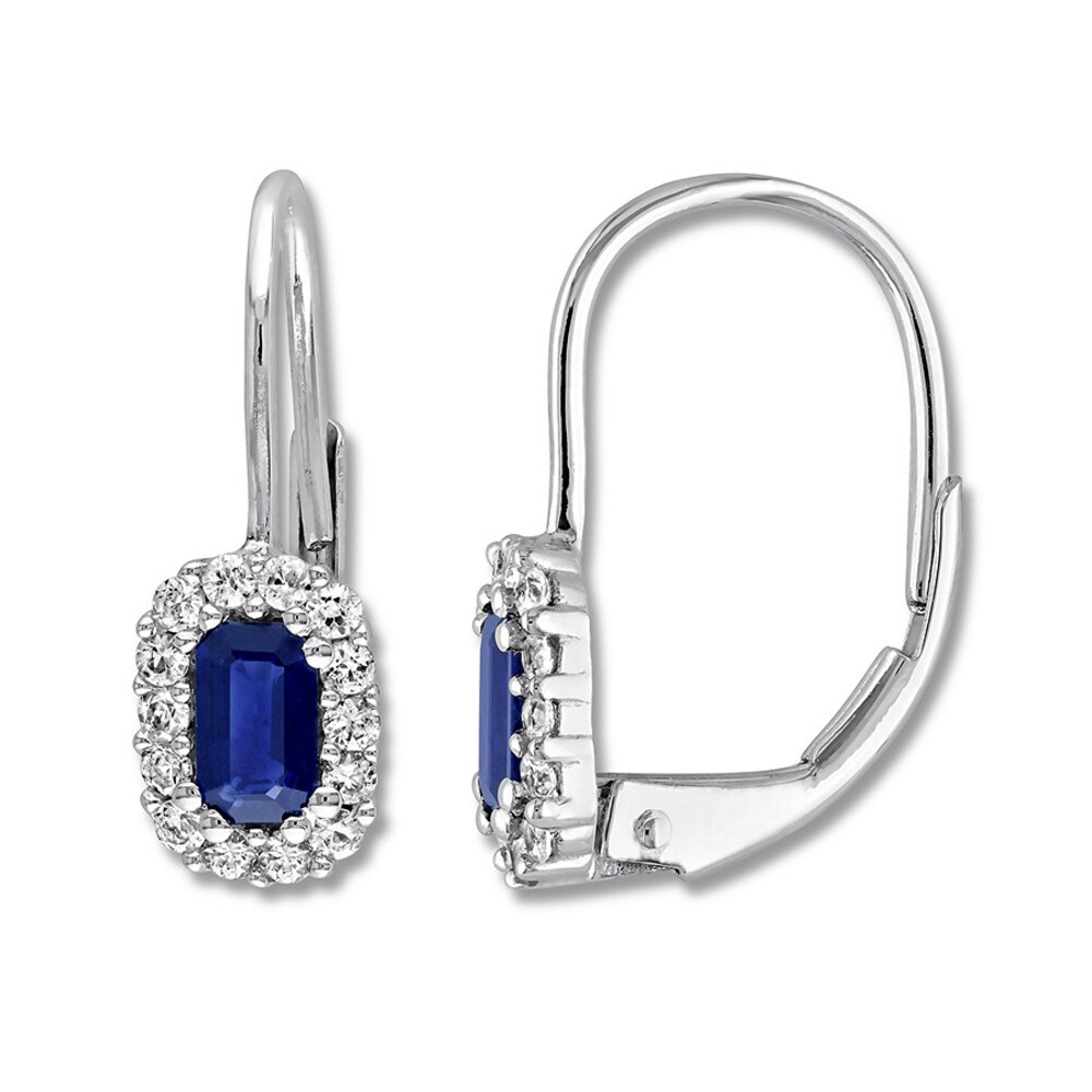 Natural Sapphire Earrings Blue & White 10K White Gold jmTQK6p3