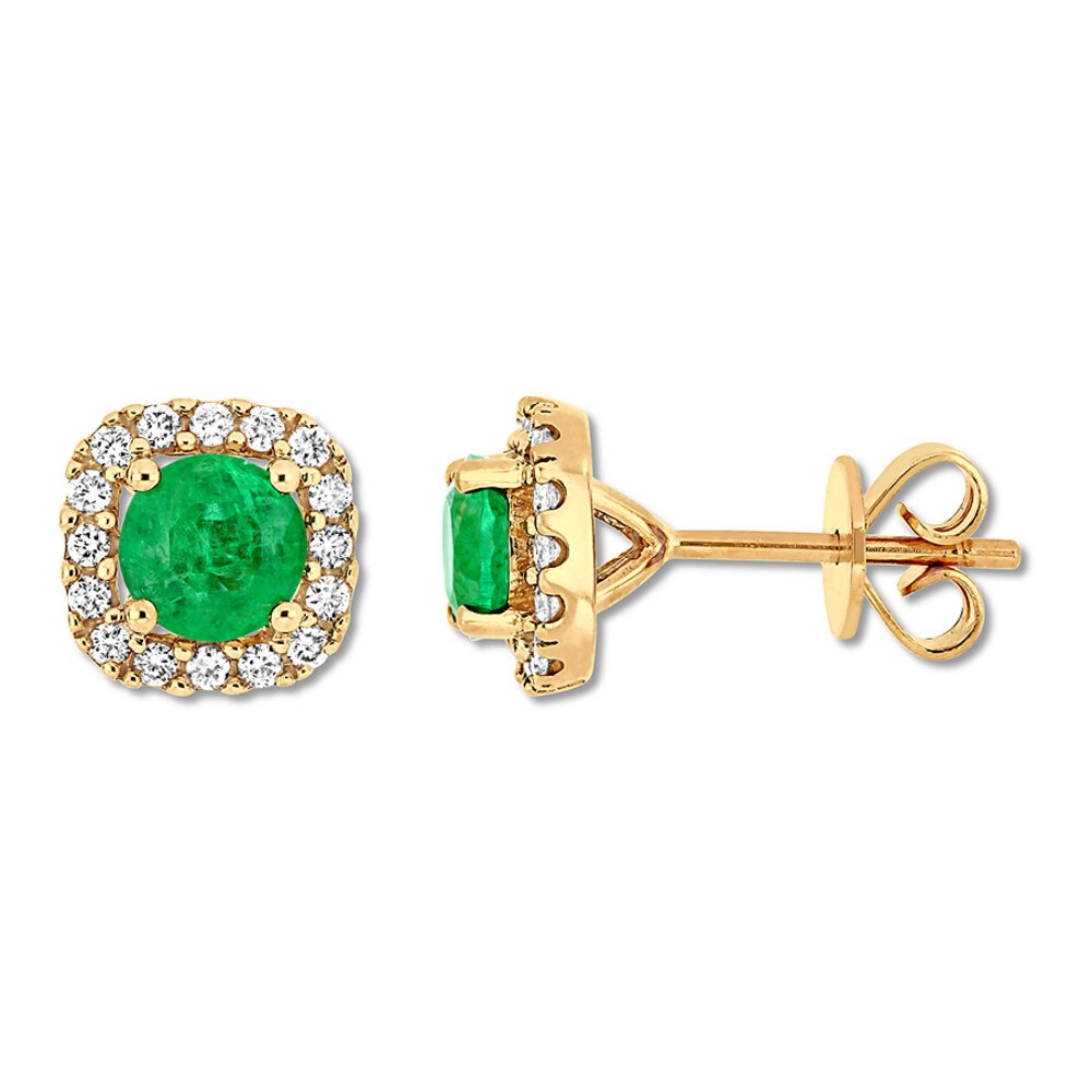 Natural Emerald Earrings 1/4 ct tw Diamonds 14K Yellow Gold k0iv10Qi