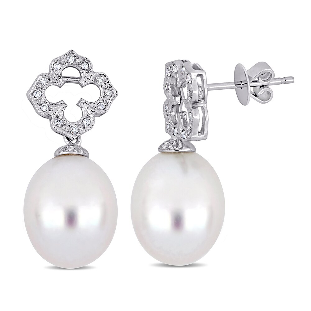 Cultured South Sea Pearl Earrings 1/6 ct tw Round 18K White Gold k2j8NSe1